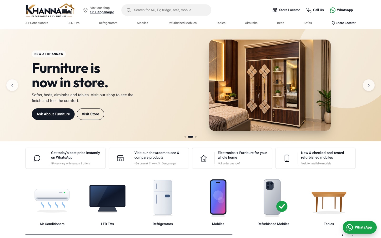Khanna Electronics & Furniture store website, Sri Ganganagar