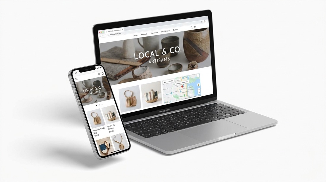 Small business website designed by TekkerSolutions, shown on a laptop and a smartphone